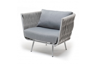 MR1002184 кресло плетеное из роупа, каркас алюминий светло-серый муар, роуп светло-серый 40 мм